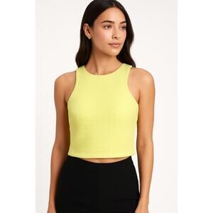 LuLus Top Womens Large Yellow Crop Top Sleeveless Textured Back Zipper Chic‎